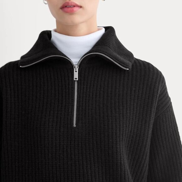 Everlane The Half-Zip Sweater in Luxe Merino in Black, Size Large - Picture 3 of 9